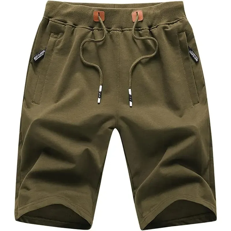 Men's drawstring shorts with zip pockets, elastic waistband, casual loungewear shorts