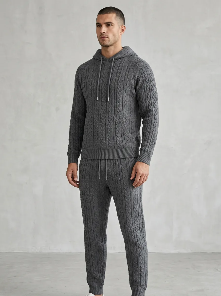 Refined Clean-Line Men's Knit Hoodie Jogger Set