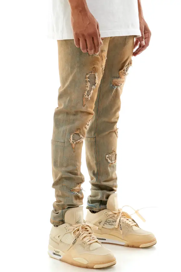 Men's Utility Skinny Distressed Patchwork Jeans