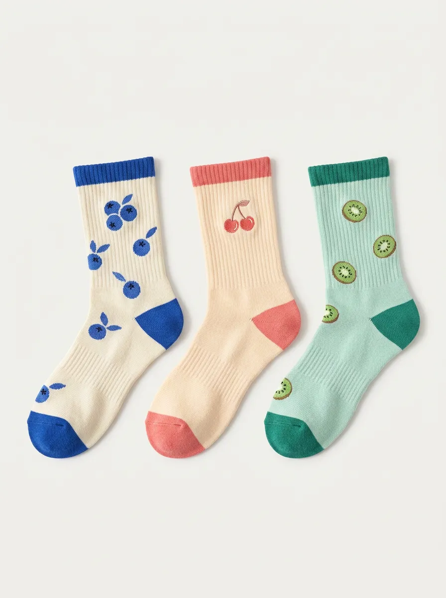 Women's Relaxed Fruit Three-Pair Embroidered Crew Socks