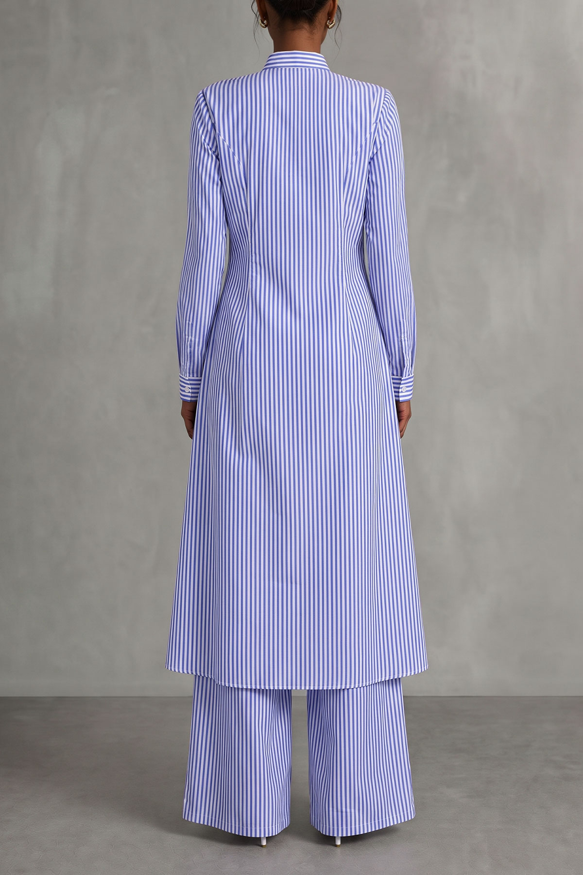 Button Front Striped Metal Detail Matching Pants Set