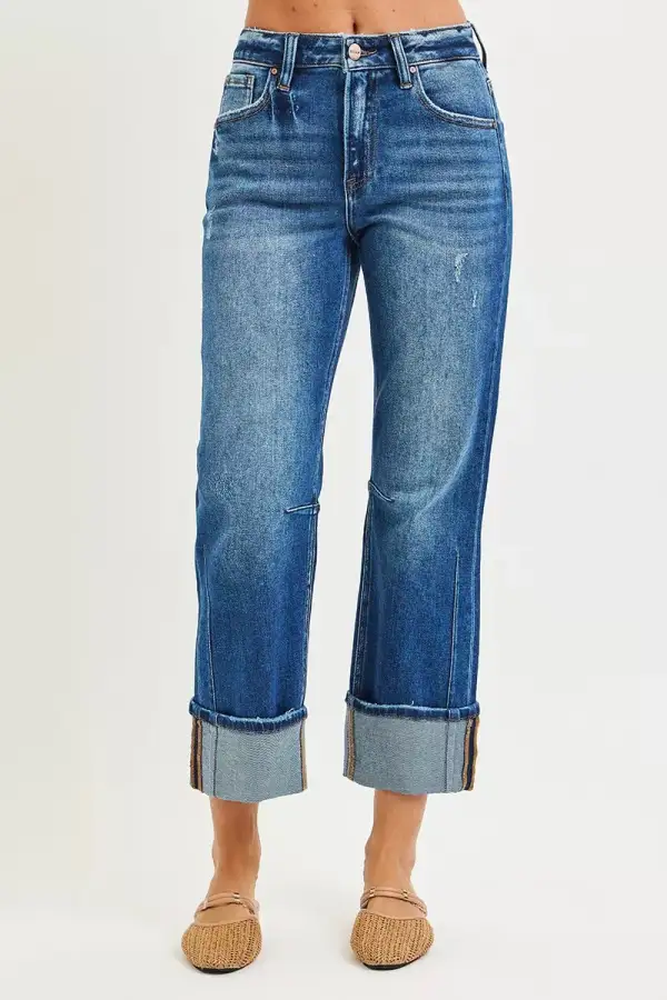 Casual High Waist Straight Leg Distressed Denim Jeans