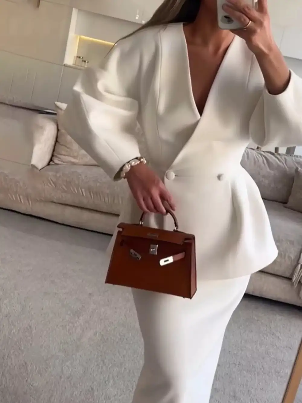 Double-Breasted Peplum Blazer Matching and Skirt Set