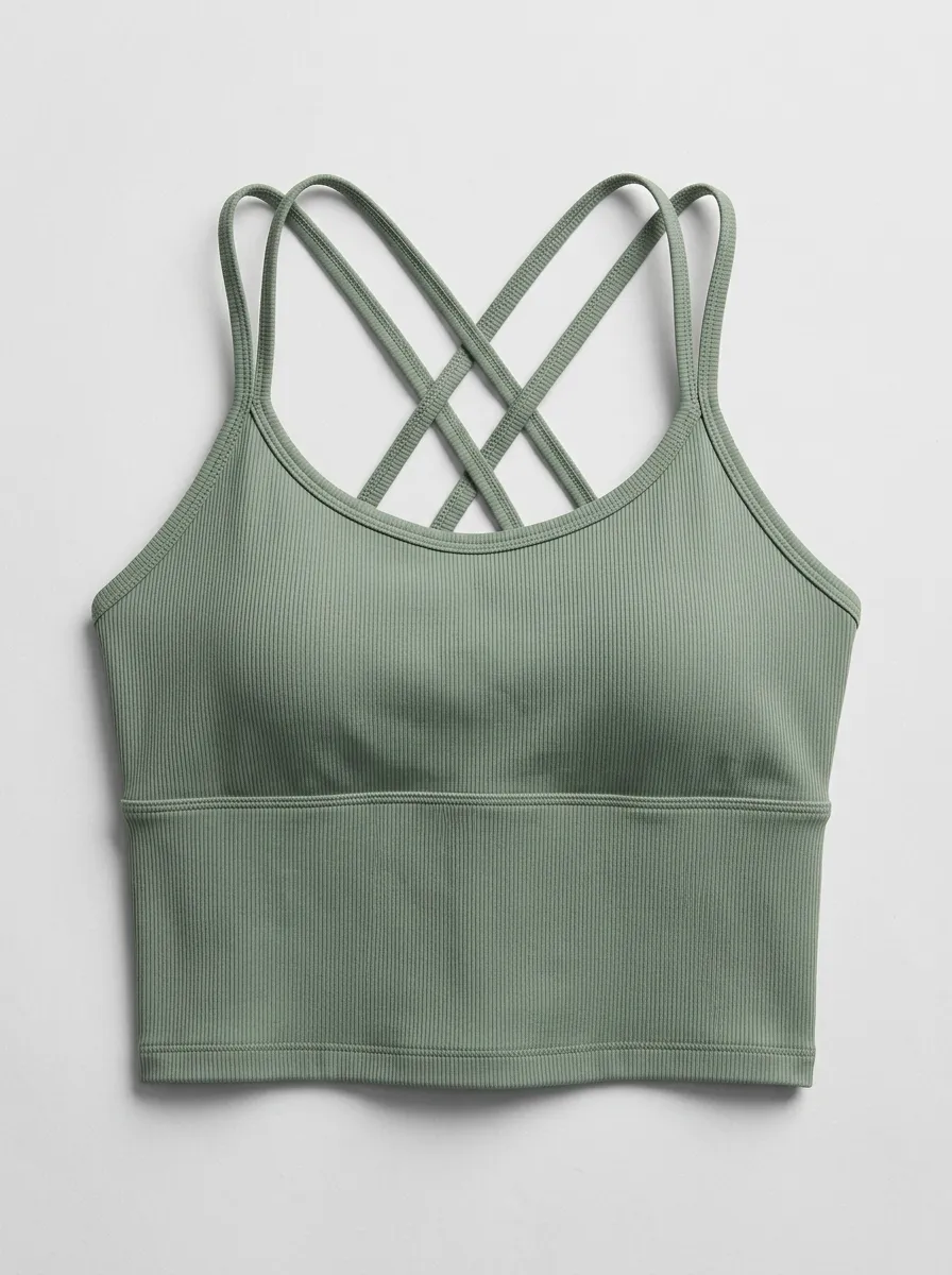 Women's Yoga Fitness Sage Green Ribbed Crisscross Back Crop Top