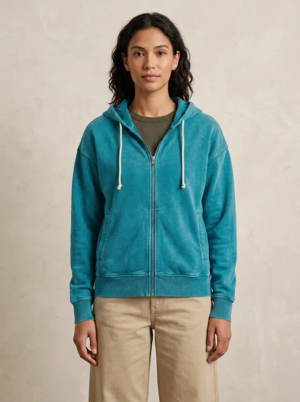 Refined Vintage-Wash Women's Zip-Up Hooded Jacket