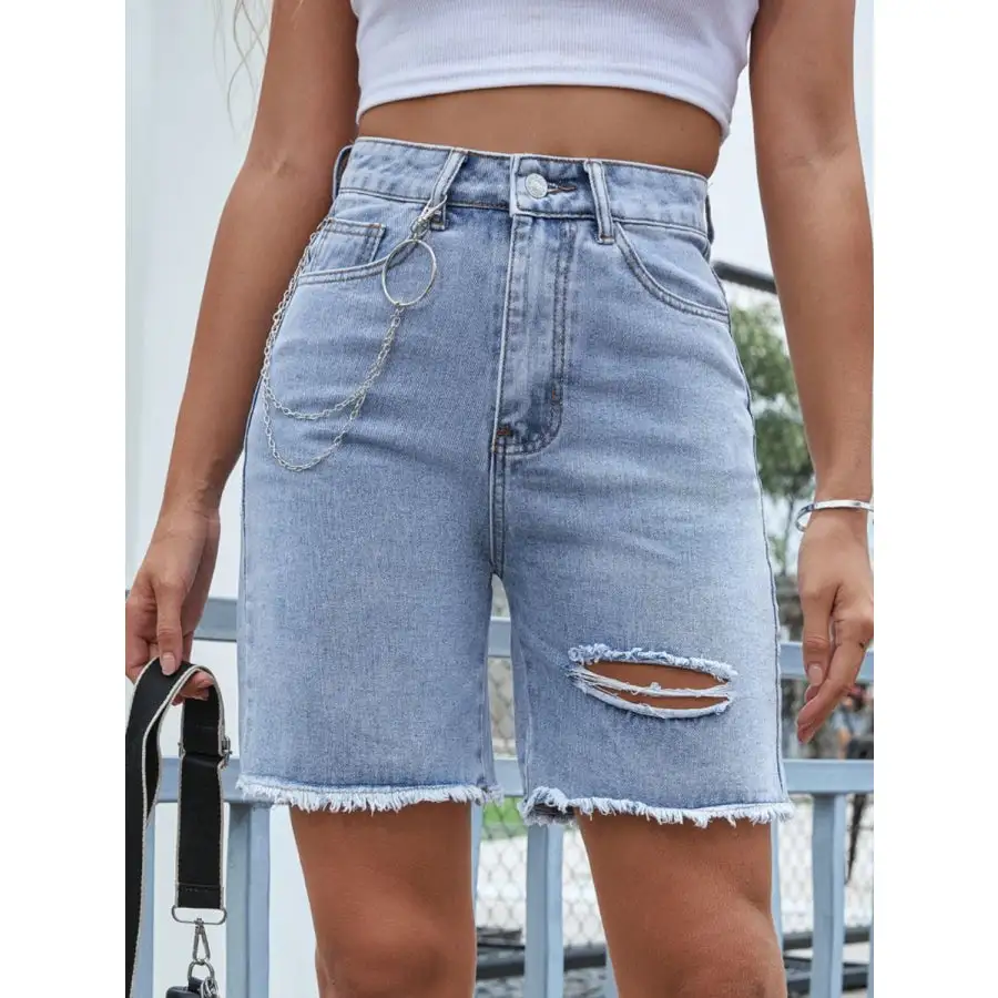 Essential Distressed Raw Hem Denim Shorts