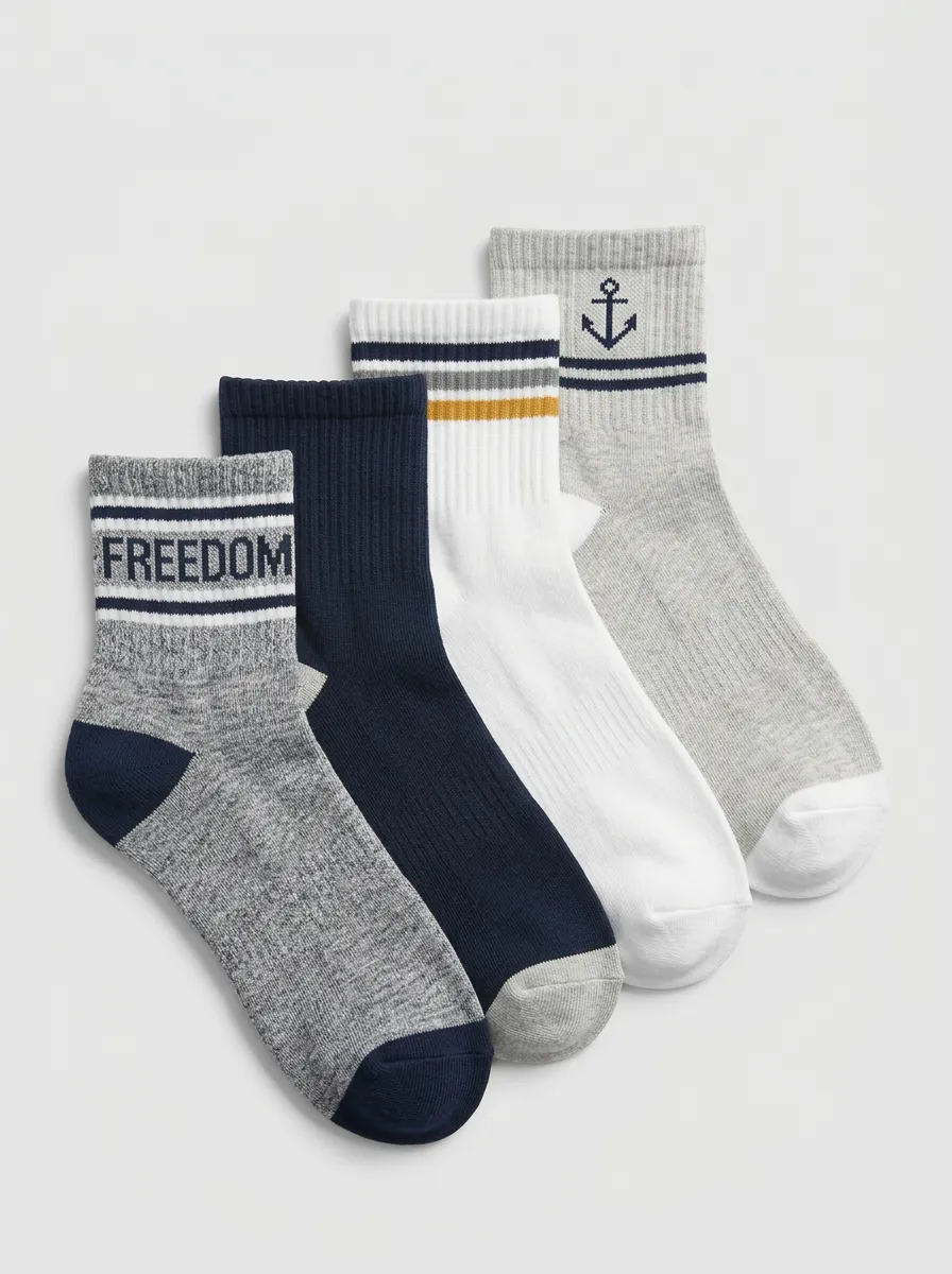 Everyday Striped Printed Silhouette Men's Four Pair Socks
