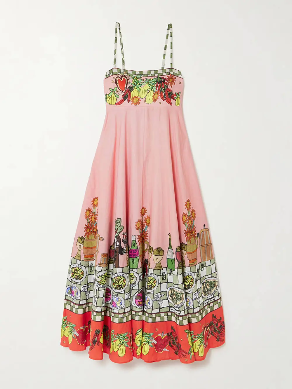 Print Off Shoulder Linen Midi Dress