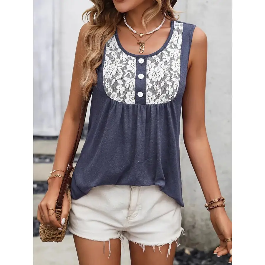 Lace Panel Scoop Neck Tank