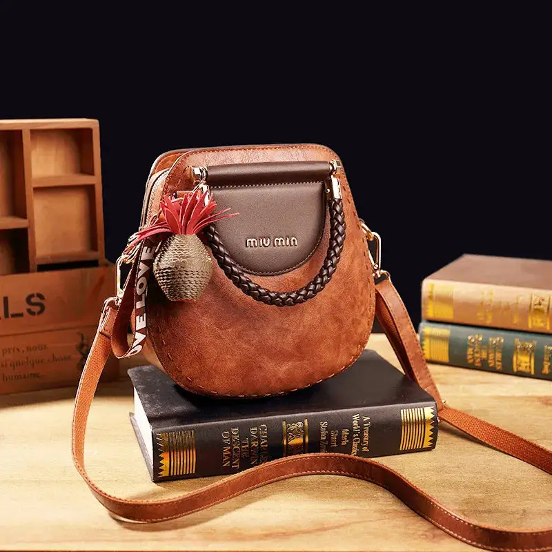 Genuine Leather Round Box Crossbody Bag