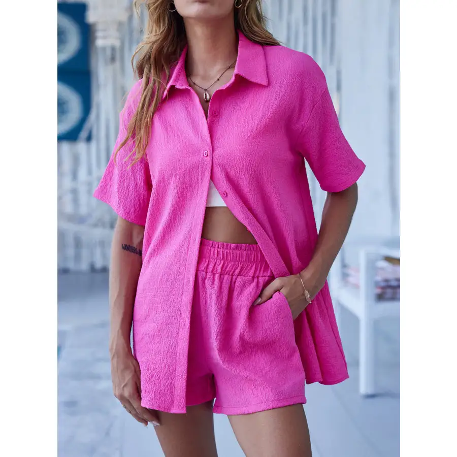 Relaxed Button Up Half Sleeve Top and Shorts Set