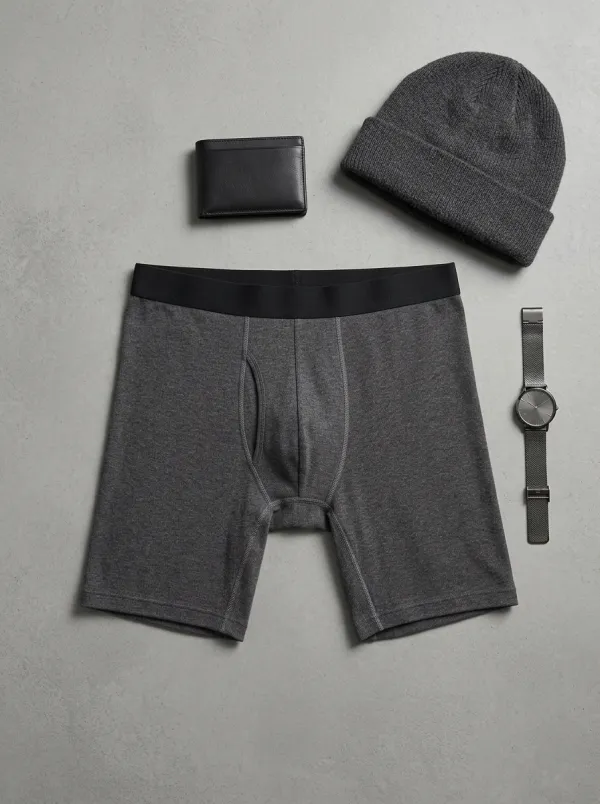 Men's Solid Charcoal Ribbed Printed Boxer Briefs