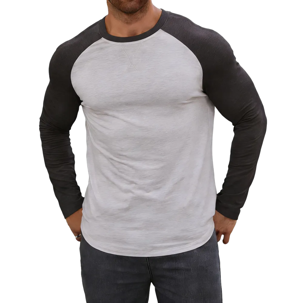 Men's long-sleeved color-blocked slim-fit T-shirt