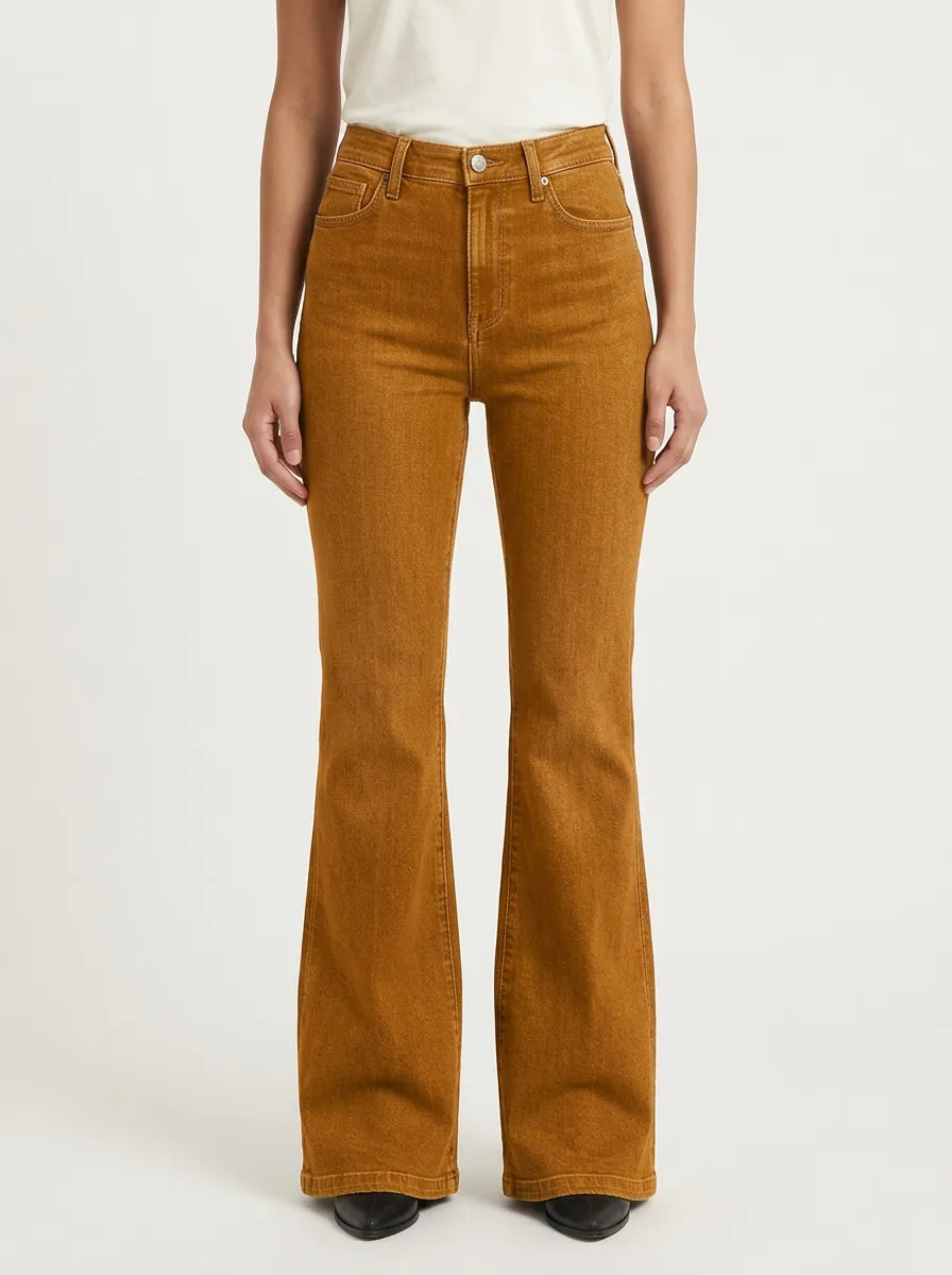 Women's High-Waisted Flare Denim High-Rise Waist Standard Button Jeans