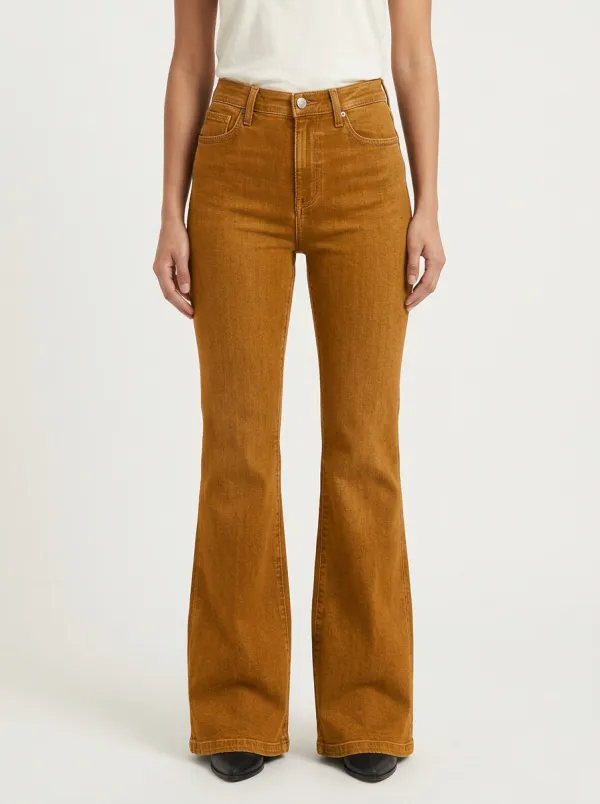 Women's High-Waisted Flare Denim High-Rise Waist Standard Button Jeans