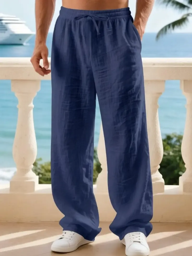Men's classic linen casual straight-leg pants, breathable, comfortable, and stylish long pants