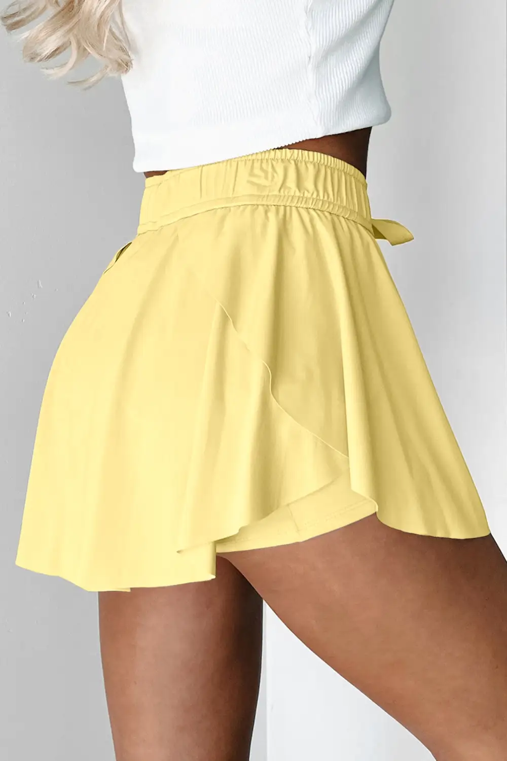 High Waist Elastic Waist Drawstring Skort