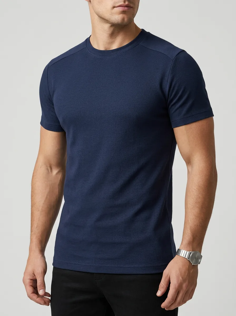 Classic Ribbed Raglan Sleeve Crew Neck Modern Look Men's Slim Fit Short Sleeve T-Shirt