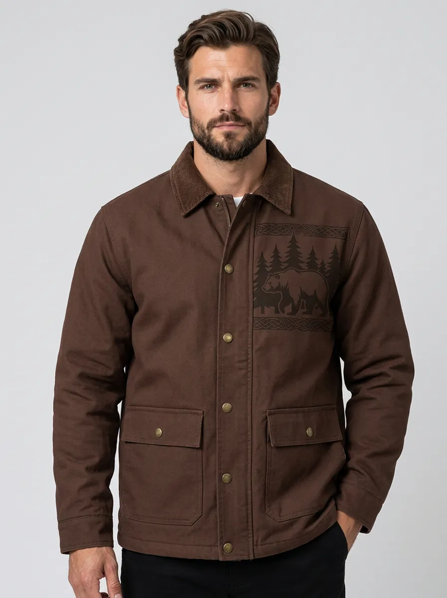 Men's Bear Point-Collar Snap-Detail Field Jacket