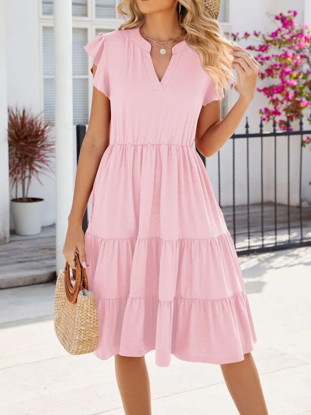 Clean Line Ruffle Tiered Midi Dress