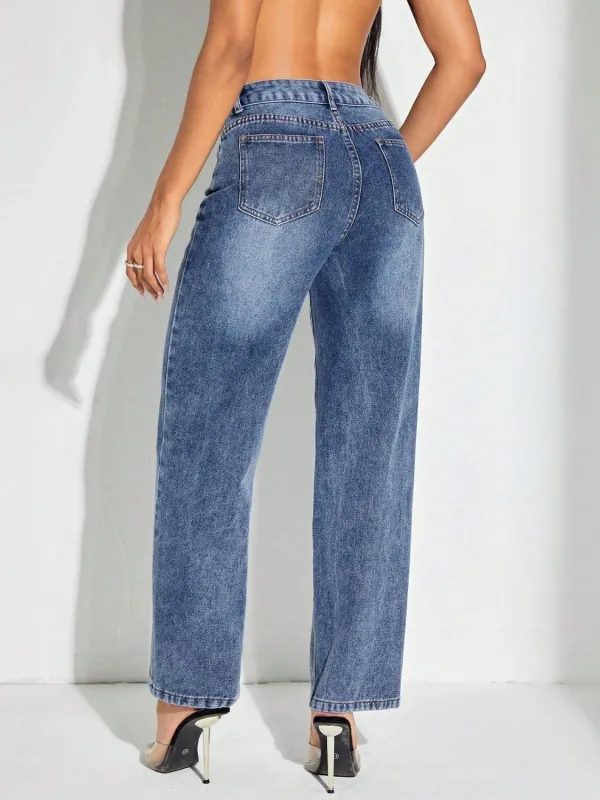 Straight Leg Pocketed Patchwork Denim Jeans