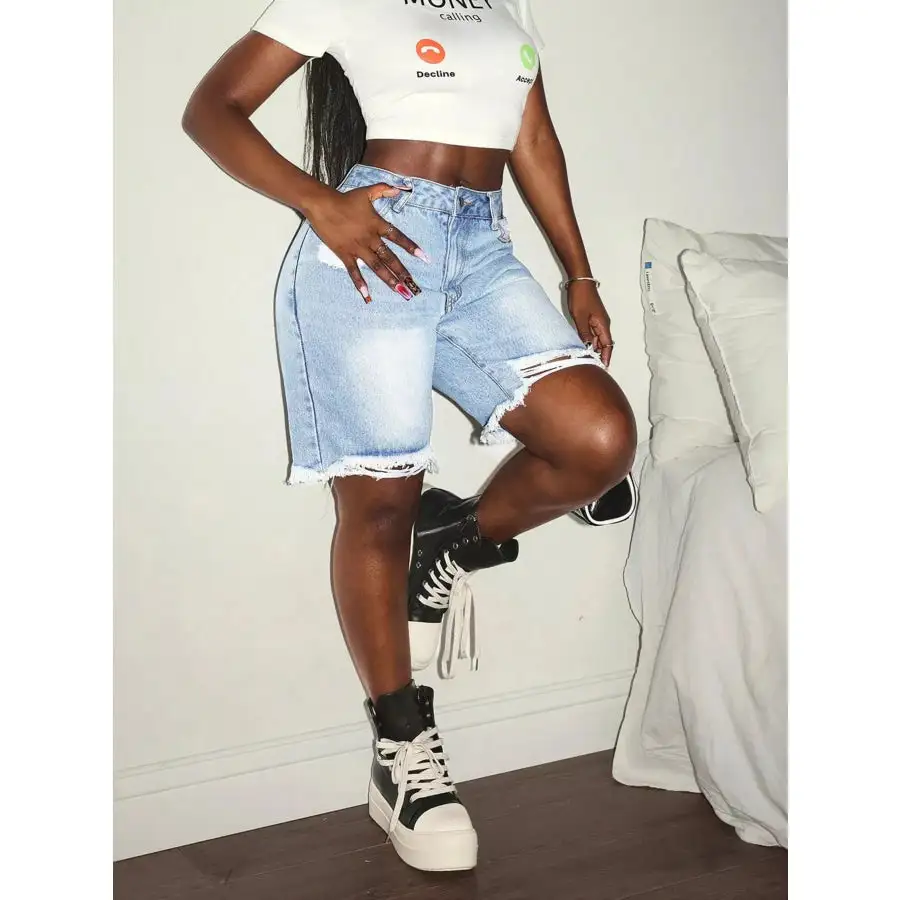Casual Raw Hem Frayed Hem Frayed Distressed Shorts