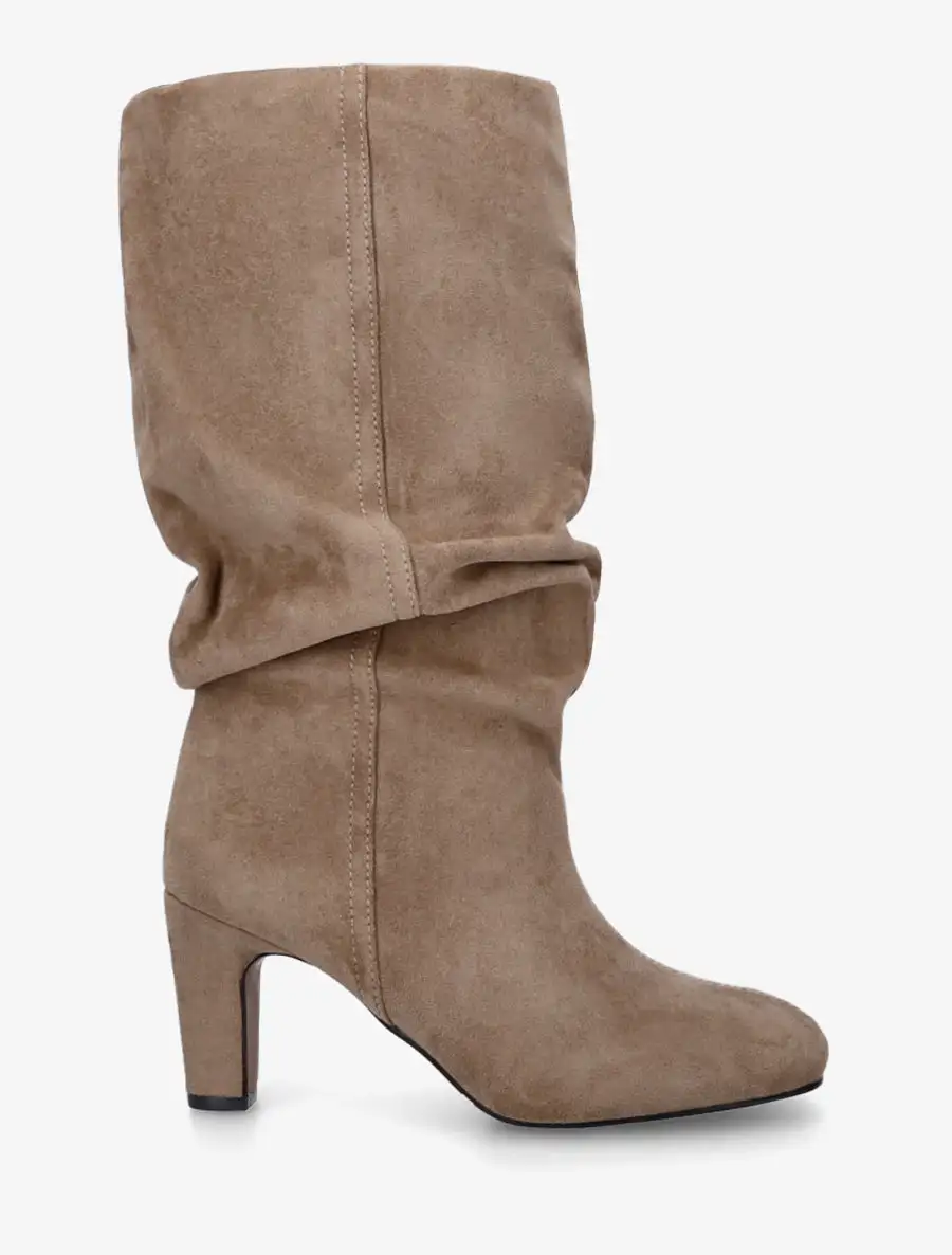 Refined Block Heel Ruched Faux Suede Knee High Boots