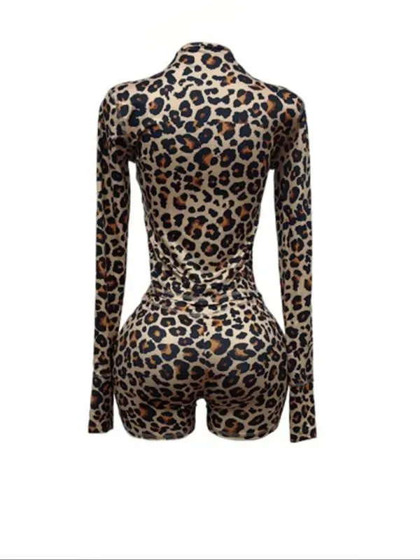 Women's Zipper Long-Sleeved Top and Shorts Set