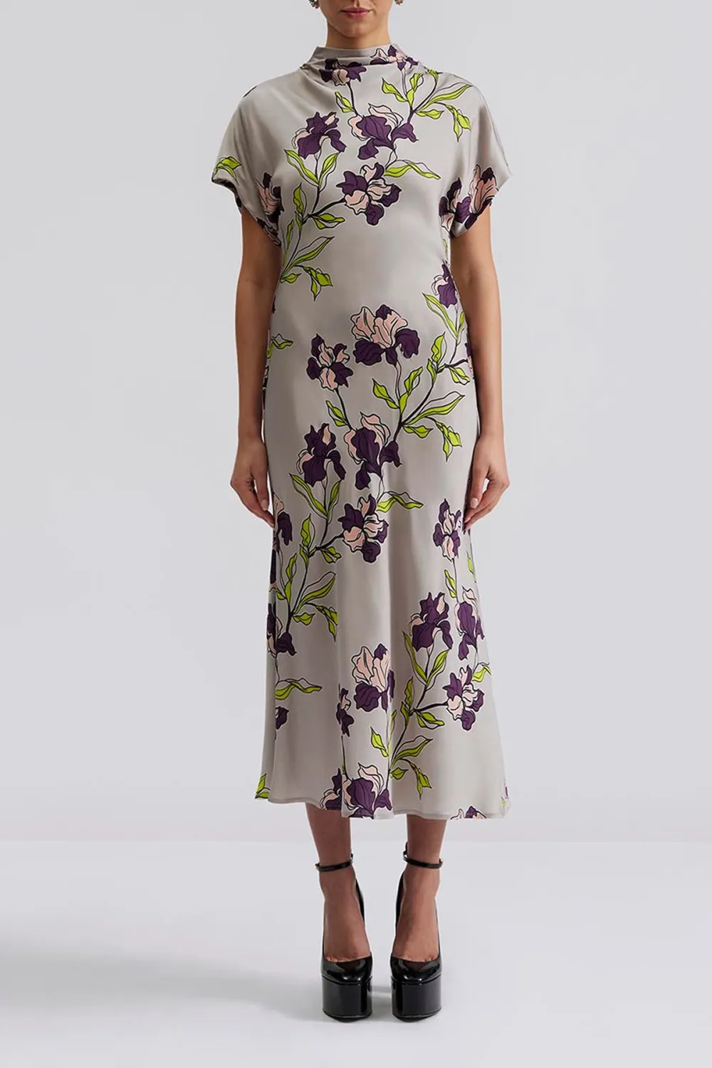 Floral Print Short Sleeve Midi Dress