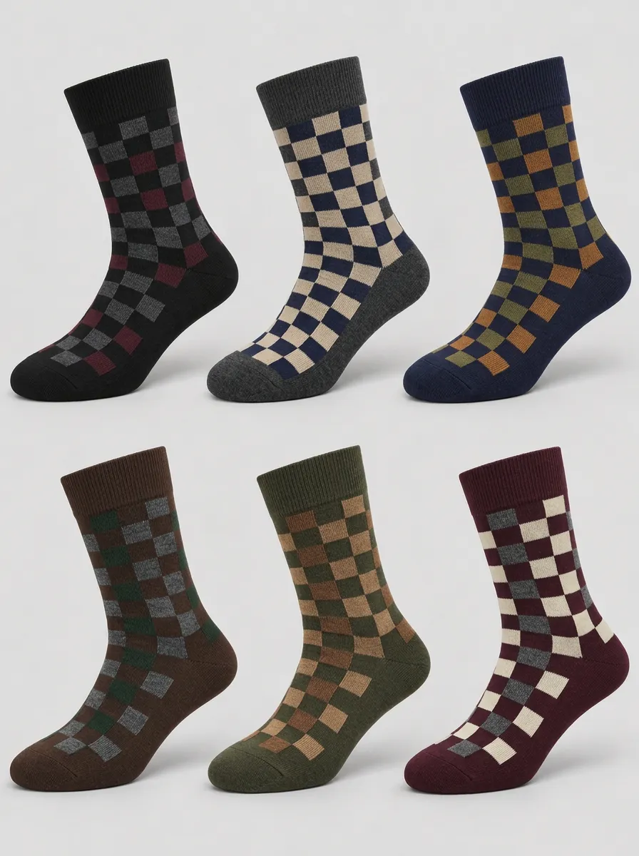 Men's Multi-Color Checkerboard Ribbed Crew Socks Multi-Pack