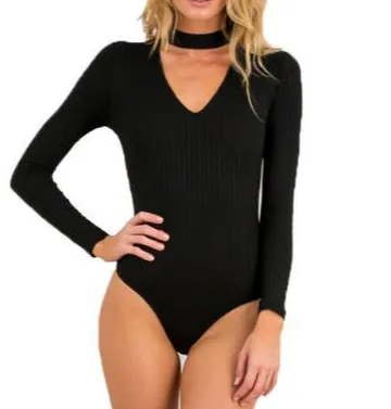 Ribbed Choker Edgy Chic Bodysuit