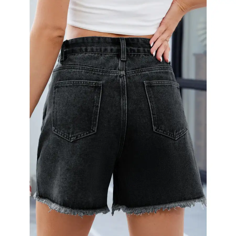 Raw Hem Slit Denim Shorts