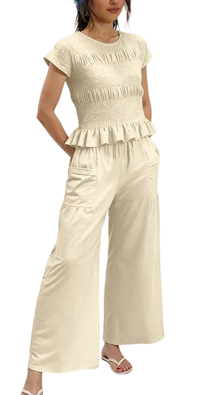 Women's two-piece set: pleated top and wide-leg pants