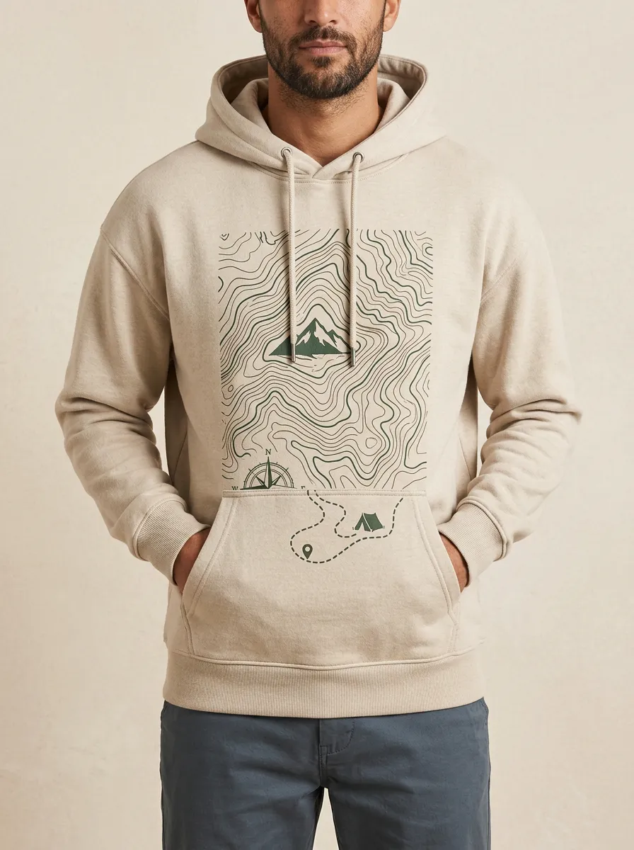 Men's Summit Hiking Adventure Topographic Graphic Hoodie