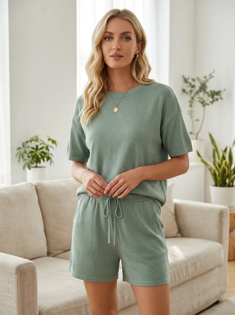 Clean-Profile Ribbed-Knit Lounge Set