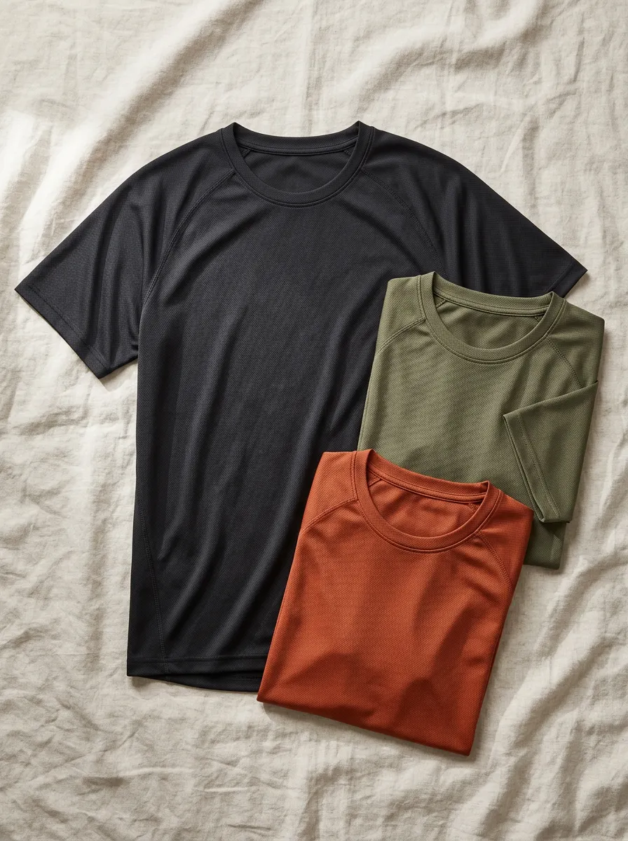 Men's Three-Pack Quick-Dry Reinforced-Neck Raglan T-Shirts