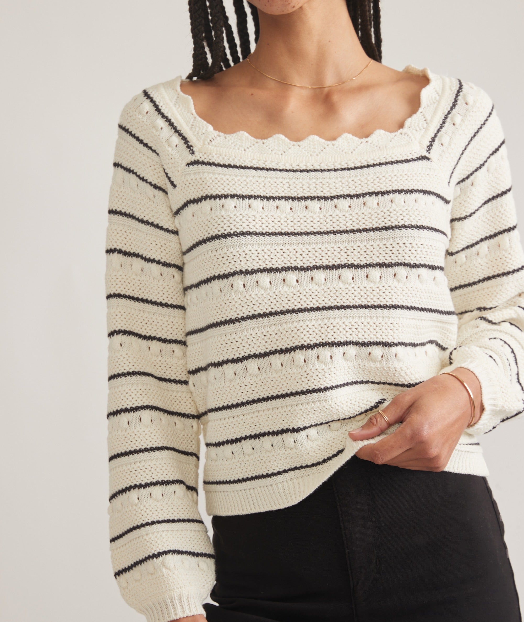 Scalloped Edge Striped Knit Top