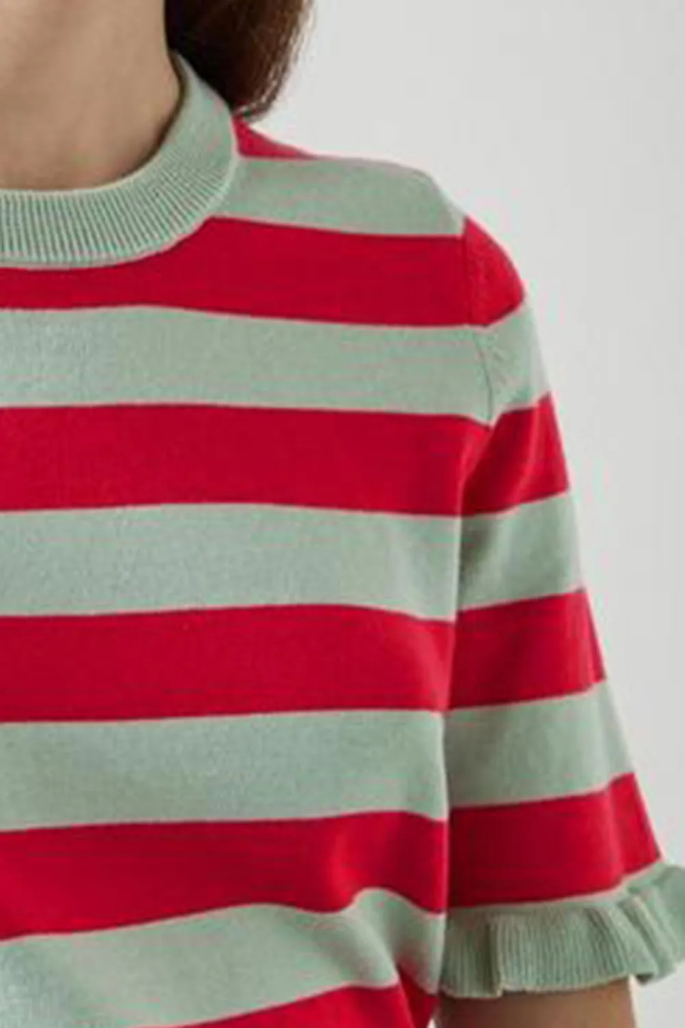 Red Green Striped Short Sleeve Knit Top