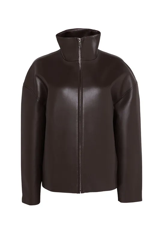 Boxy Zip Front Faux Leather Jacket