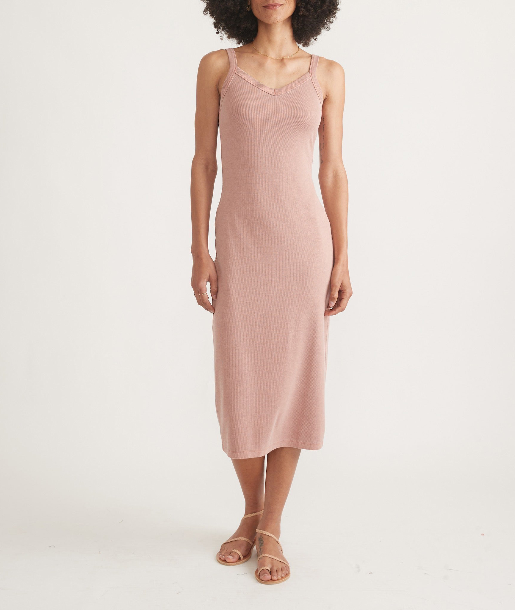 Blush Ribbed Spaghetti Strap Midi Dress