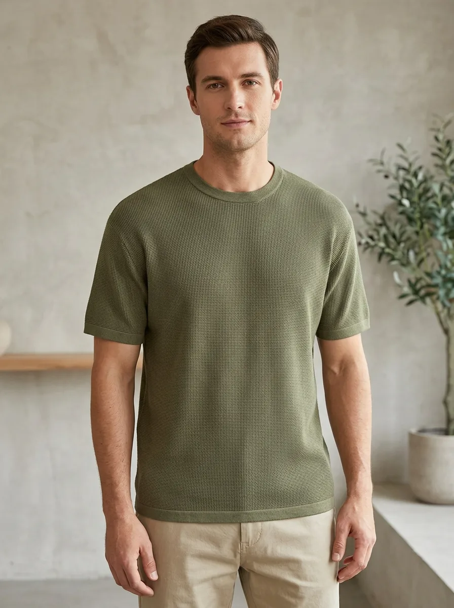 Modern Classic-Look Men's Knit Crew-Neck T-Shirt