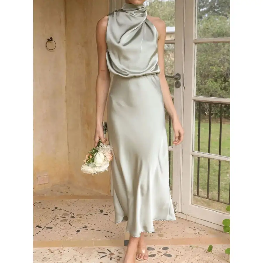 Asymmetrical Ruched Sleeveless Midi Dress