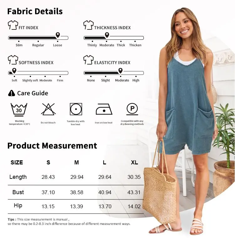 Women's Minimalist Cotton Blend Acid Wash Romper