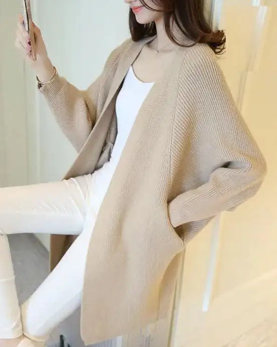Polyester-Blend V-Neck Longline Relaxed-Fit Cardigan