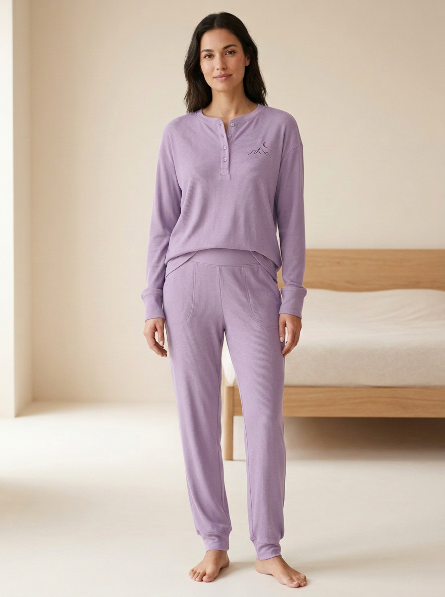 Women's Mountain-Moon Ribbed Henley Jogger Lounge Set