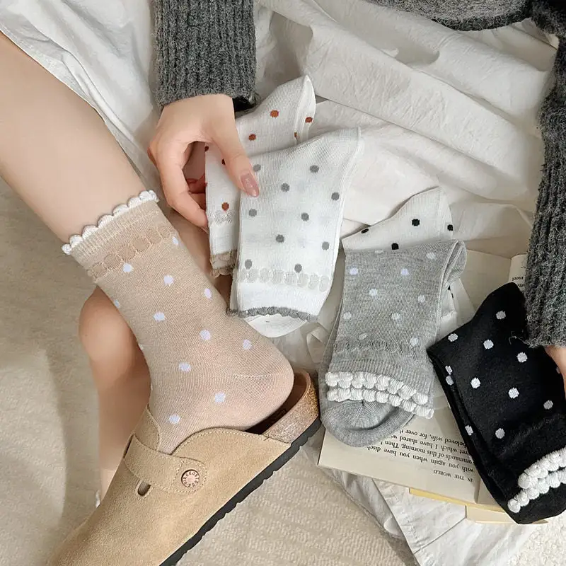 Floral Lace Dot Pattern Mid-Calf Socks