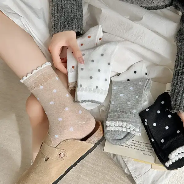 Floral Lace Dot Pattern Mid-Calf Socks