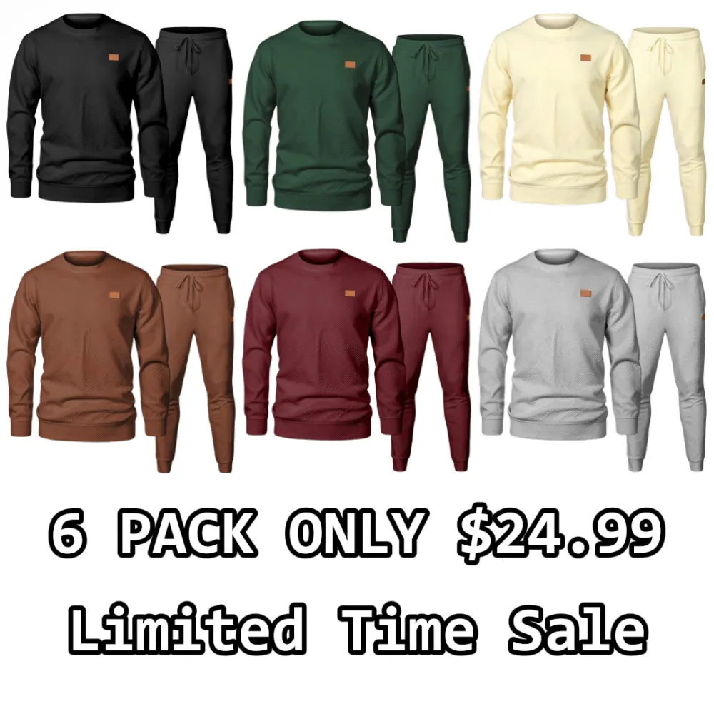 🔥Last Day 49% Off - Men's 2 Piece Sweatsuits Outfits Casual Crewneck Jacquard Sweatshirt Joggers Sweatpants Set Tracksuit High Quality Fabric Classic Design