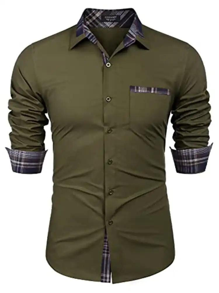 Cotton Plaid Collar Button Down Shirt