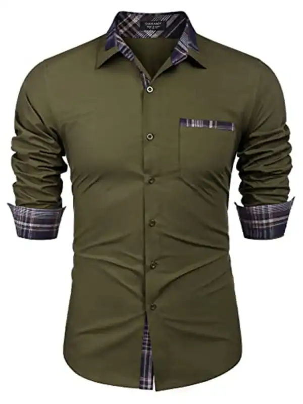 Cotton Plaid Collar Button Down Shirt